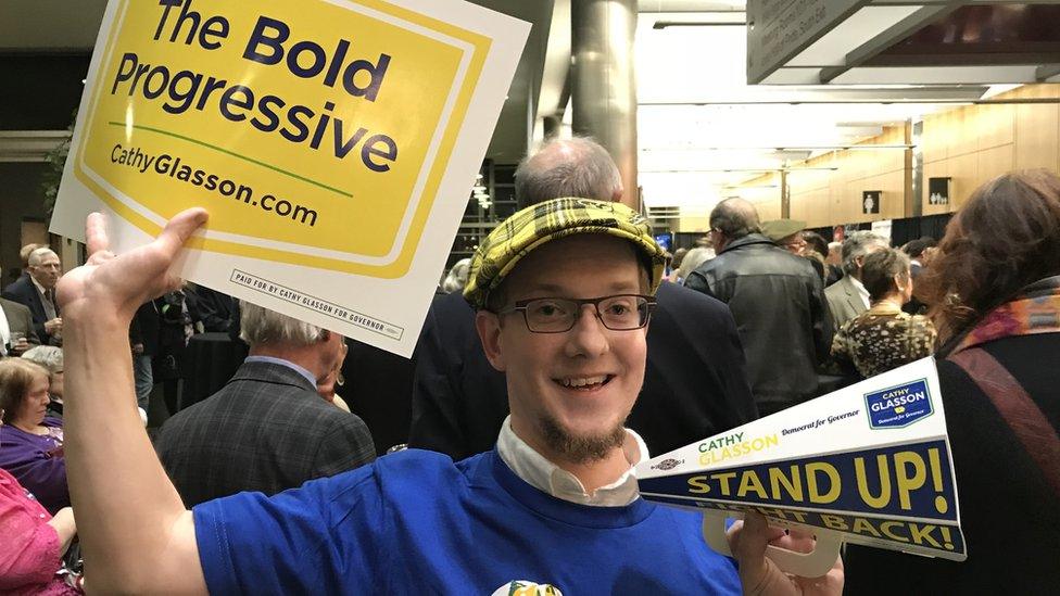 Cathy Glasson supporter Matt Peirce was enthusiastic after the Iowa Fall Gala.