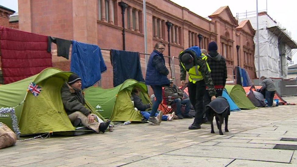 The "tent village" outside Nottingham railway station