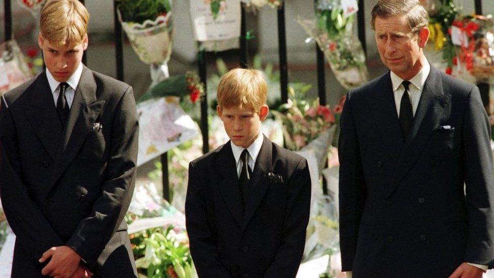 Princes William and Harry with their father, King Charles,