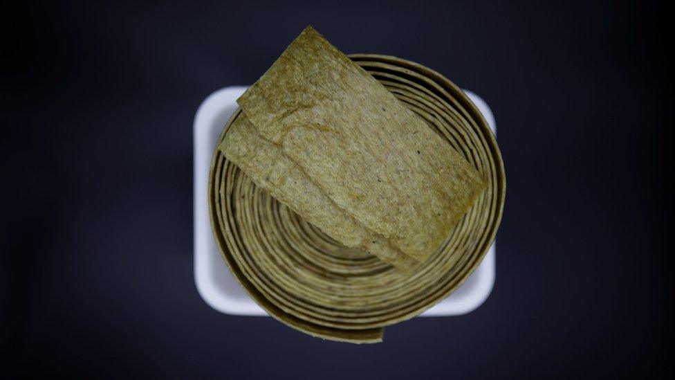 A photo illustration shows "Injogogi", a textured vegetable protein, at a North Korean food store run by North Korean defector Hong Eun-hye in Seoul, South Korea, 28 September 2017.