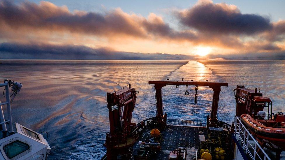 research vessel at sunrise