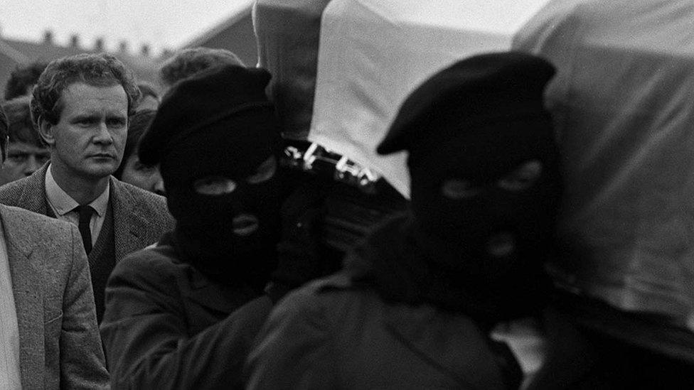 Martin McGuinness at an IRA funeral in Derry, August 1985