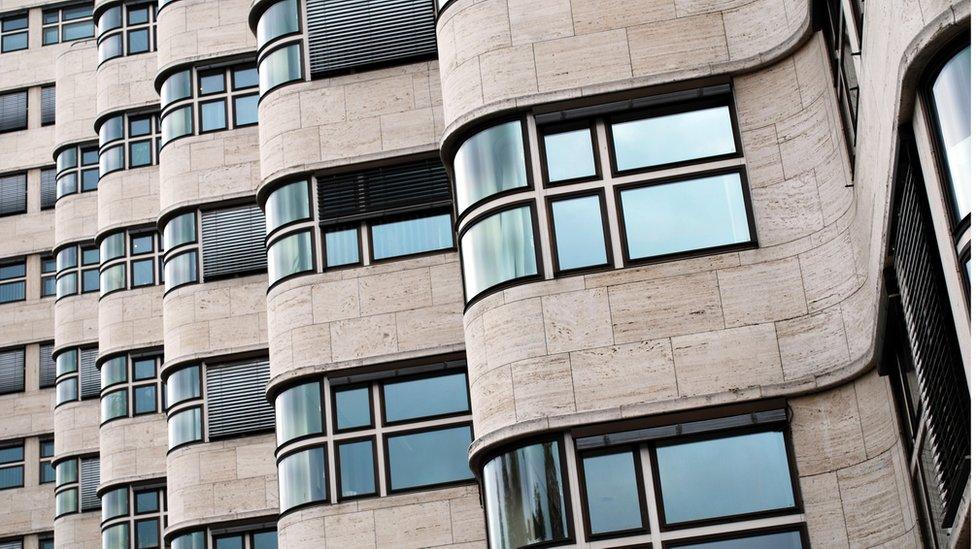 A Bauhaus design building with curved wall in Berlin, Germany