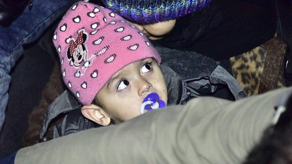 A child refugee, one of 160 people captured attempting to illegally cross to Greece via the Aegean Sea, in the Bodrum district of Mugla province, Turkey