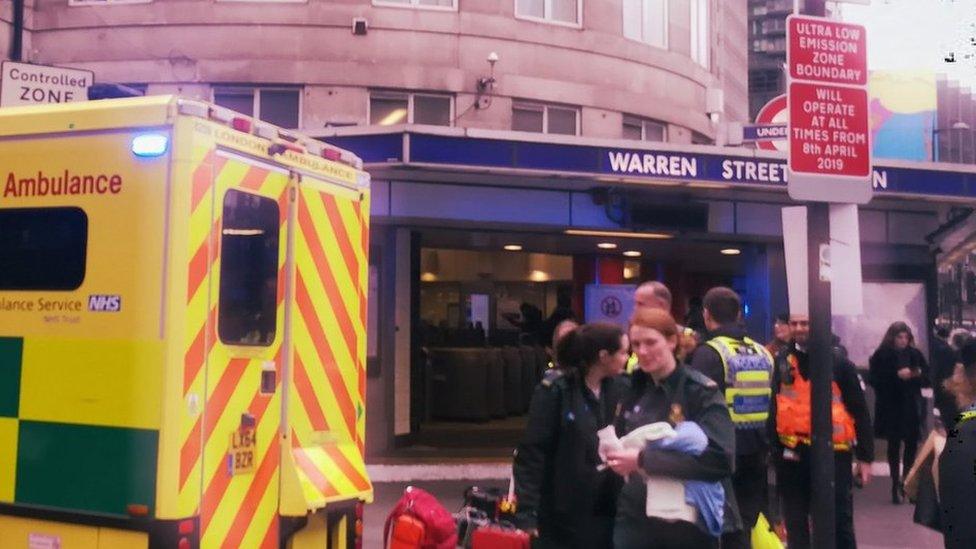 Ambulance and paramedics at Warren Street station