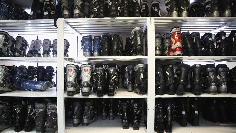 Hire boots at ski resort