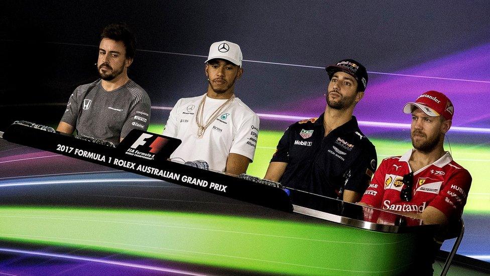 Fernando Alonso, Lewis Hamilton, Daniel Ricciardo, Sebastian Vettel