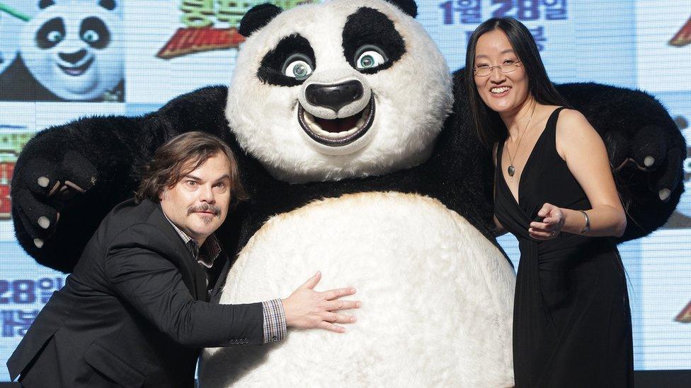 Jennifer Yuh and Jack Black at Kung Fu Panda 3 press conference