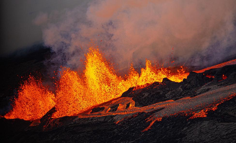 Volcanic eruption at Mauna Loa volcano on the Big Island of Hawaii on November 29, 2022.