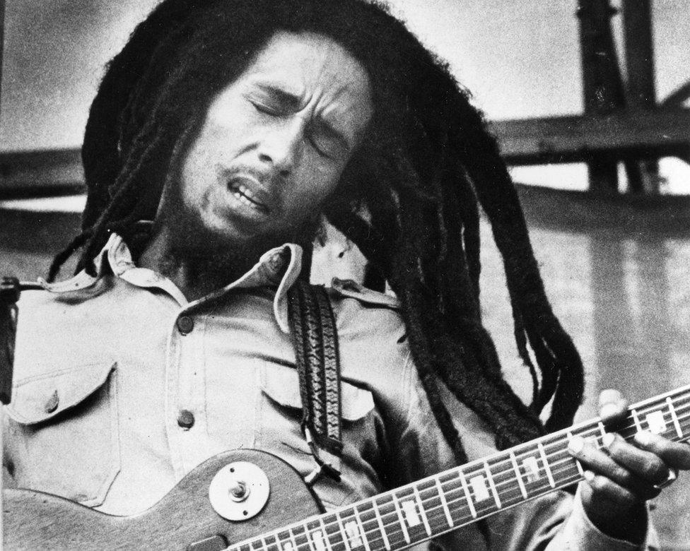 Jamaican reggae singer Bob Marley is shown performing in 1979