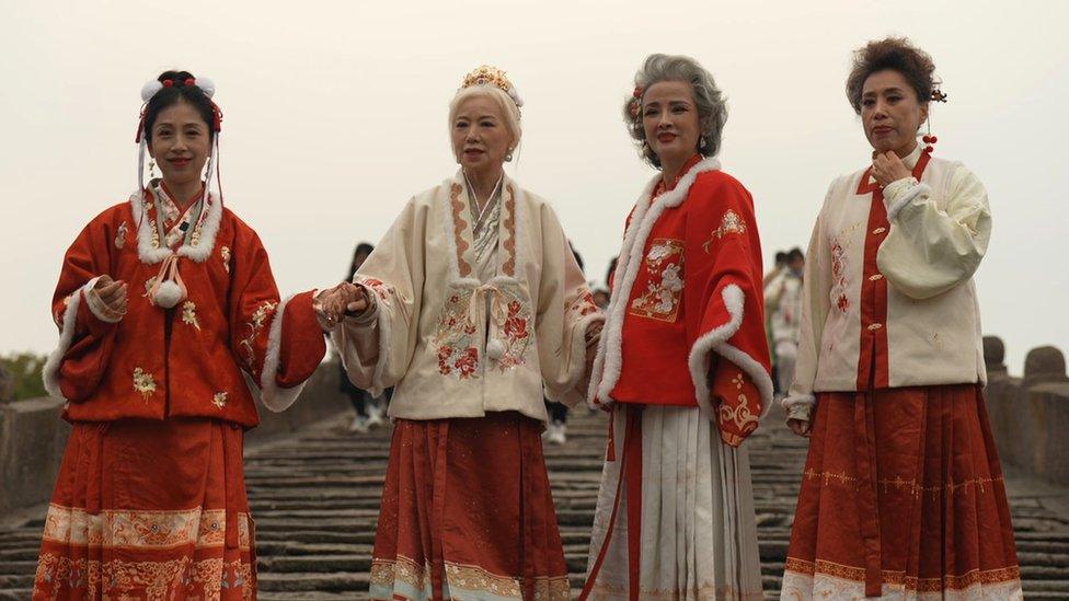 Shuishui (first from left) models with her friends