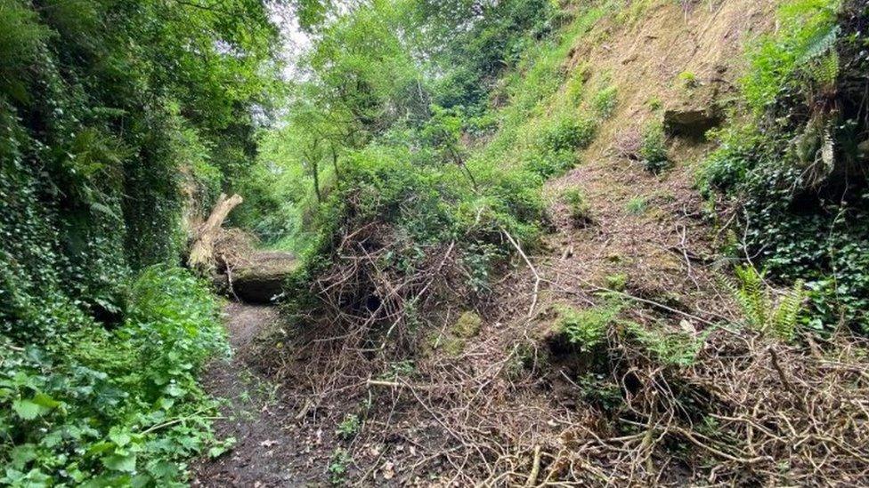 Debris cover road after landslip