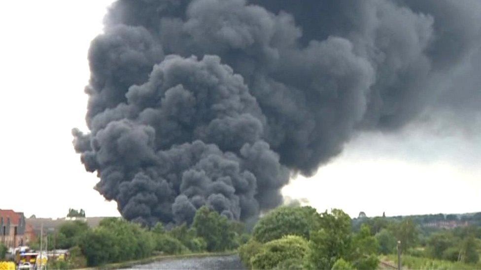 Smoke rising from the recycling plant