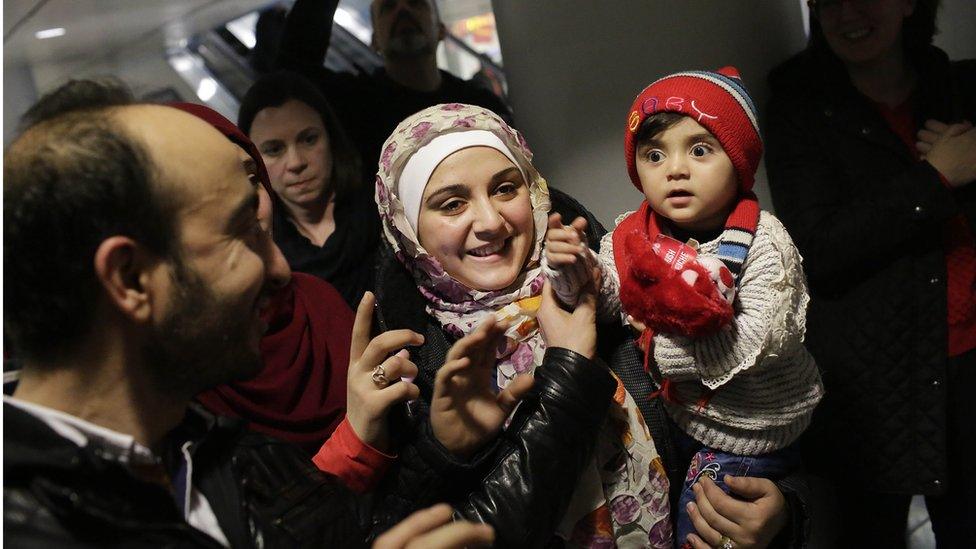 A Syrian refugee family who was previously banned by Trump's executive order celebrate their entry into the US