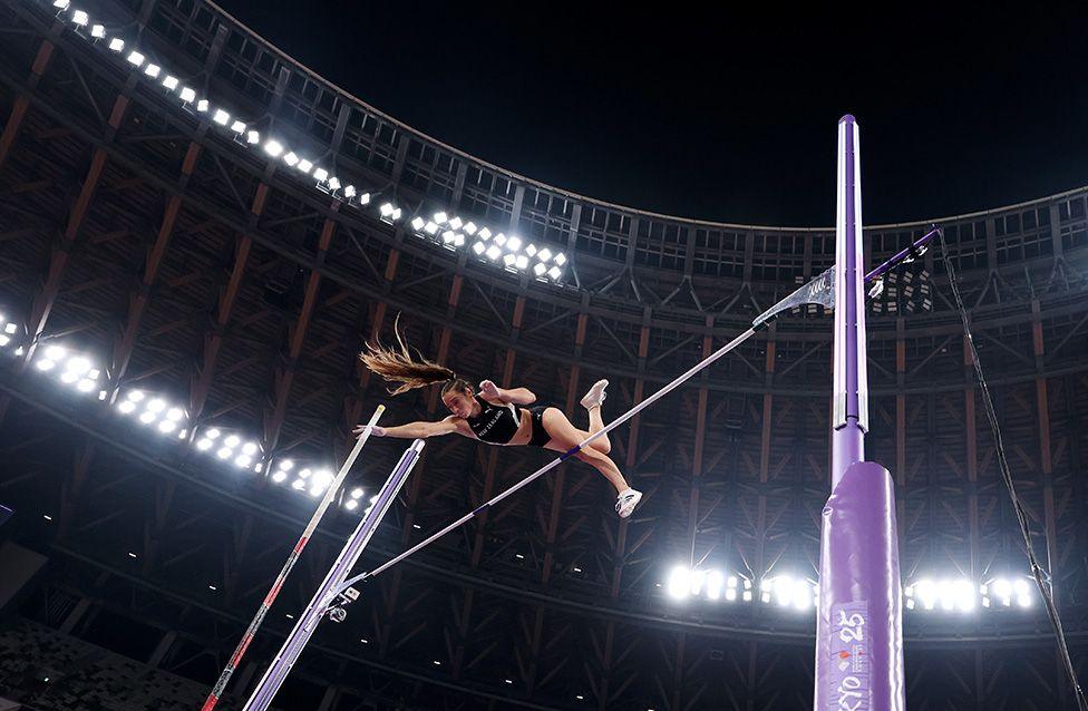 New Zealand's Imogen Ayris competes during the women's pole vault final on day five of the World Athletics Championships in Tokyo