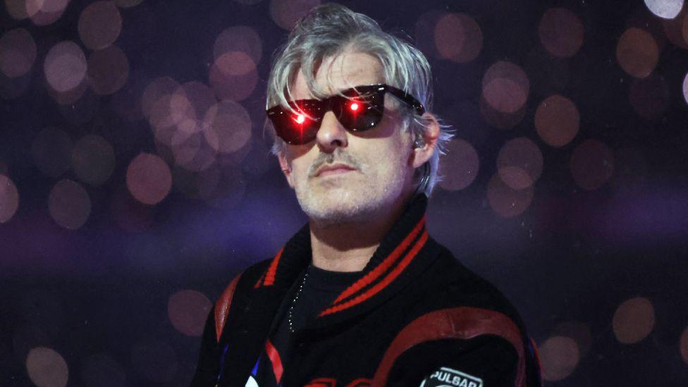 Vincent Belorgey seen performing as his red-eyed zombie DJ alter-ego, Kavinsky, during the closing ceremony of the Paris 2024 Olympics