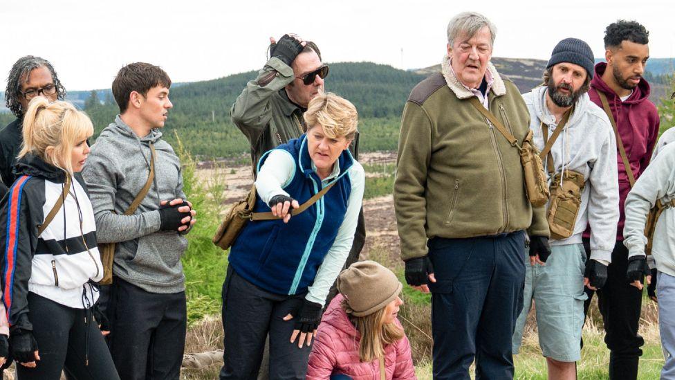 Clare Balding with some of the other contestants taking part in the Trojan horse mission
