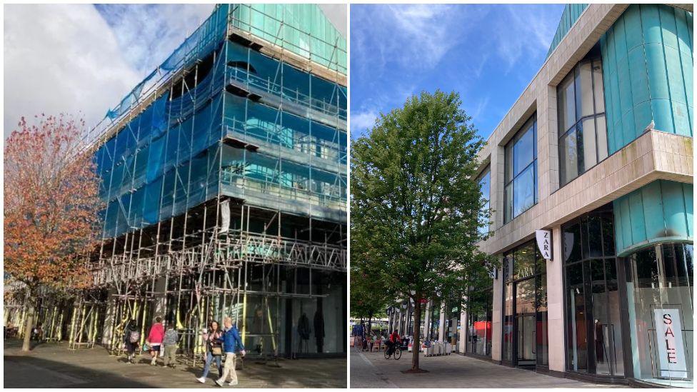 Before and after: The scaffolding has finally been removed after being erected in 2018 