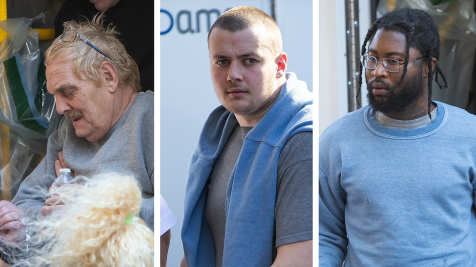 A composite image of three men. On the left the man is an older gentleman with grey hair and glasses on his head. He has a moustache and is wearing a grey jumper. In the middle the man is looking at the camera and has a grey t-shirt and blue hoody around his shoulders. He has a skinhead. And on the right is a black man with dreadlocks who is wearing glasses and a blue jumper.