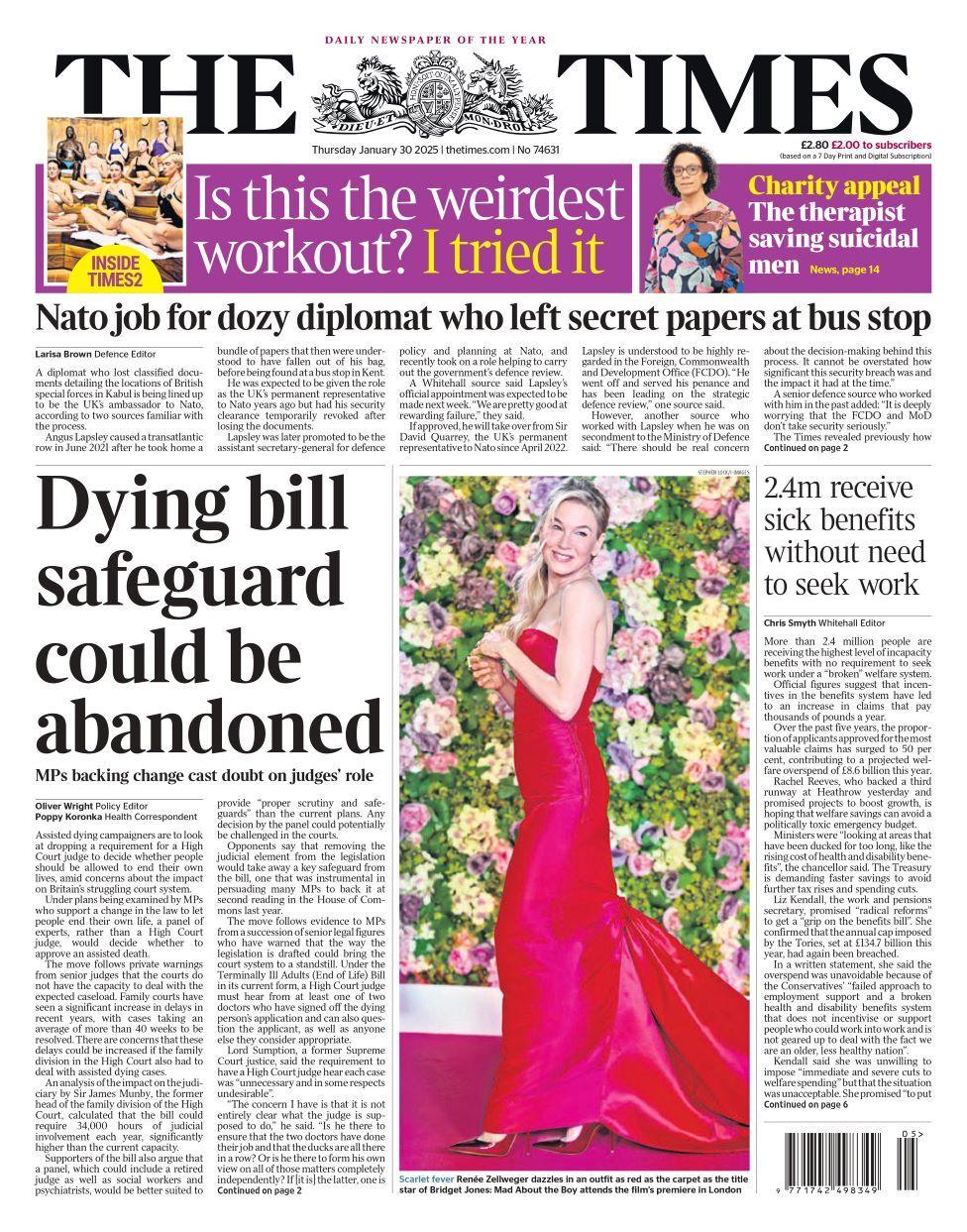 The Times front page 30 January