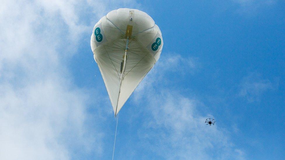 EE airballoon and drone in sky