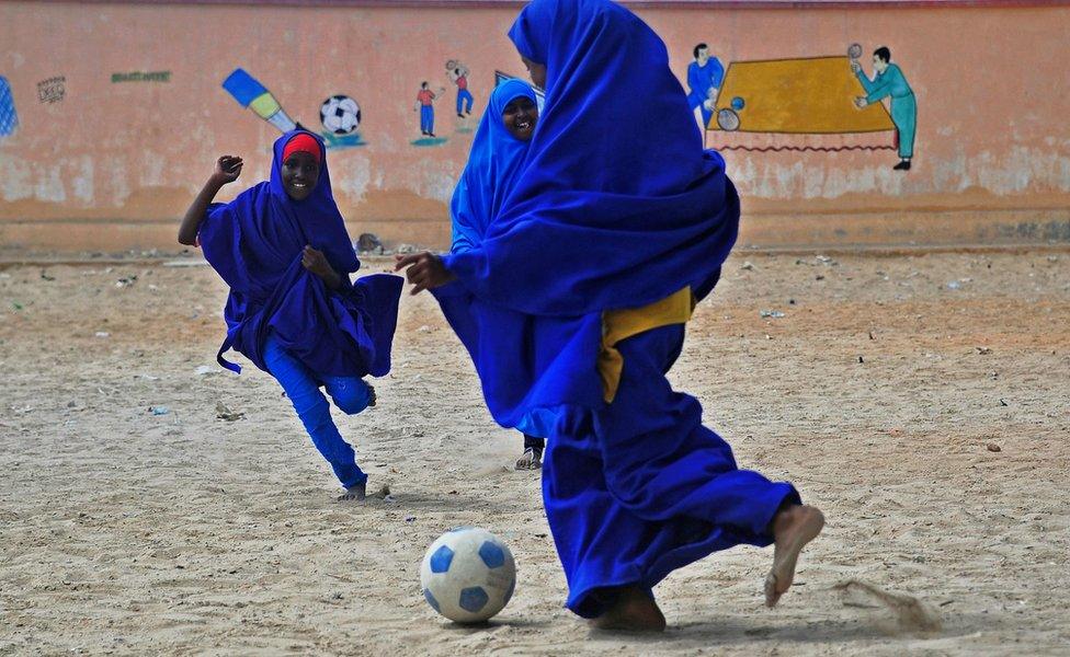 School girls play football south of Mogadishu, Somalia – Wednesday 5 October 2016