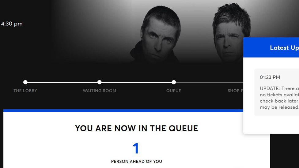 Screenshot of Ticketmaster website showing queue