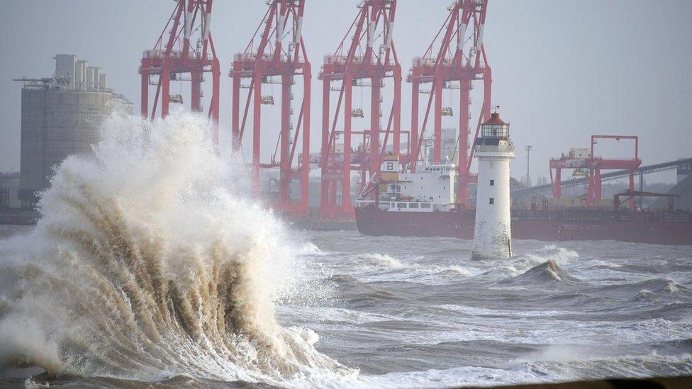 Waves crashing at New Brighton beach, Wirral