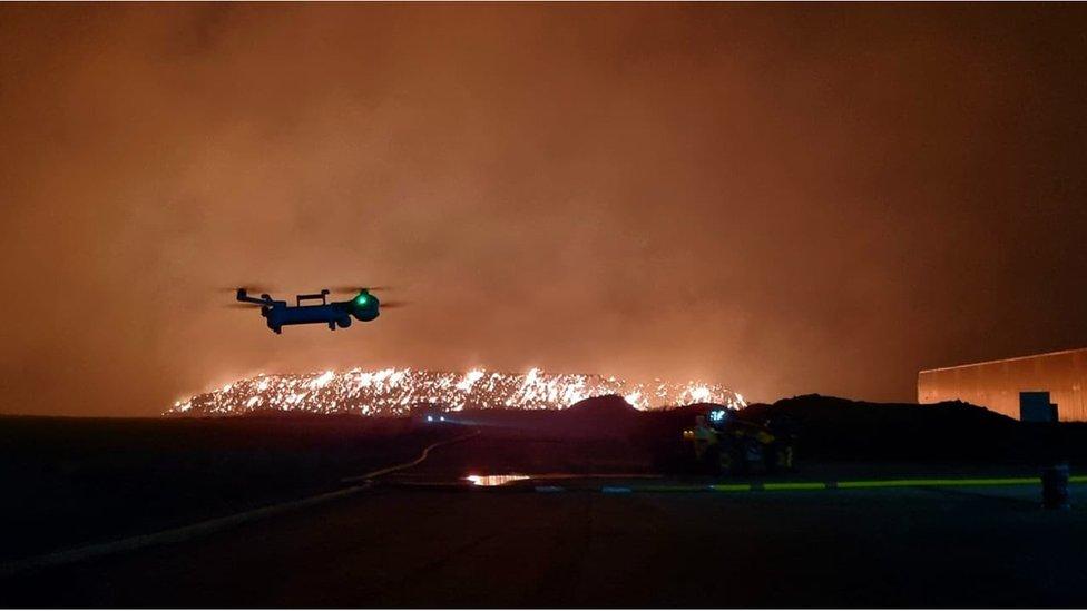 A drone over the fire