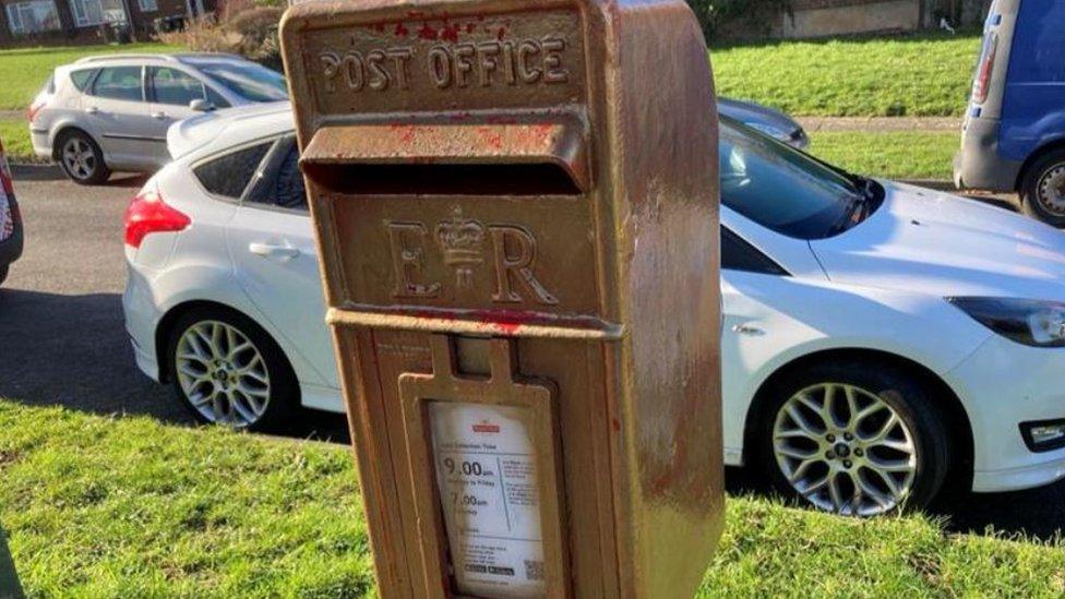 Postbox in Dartford painted gold