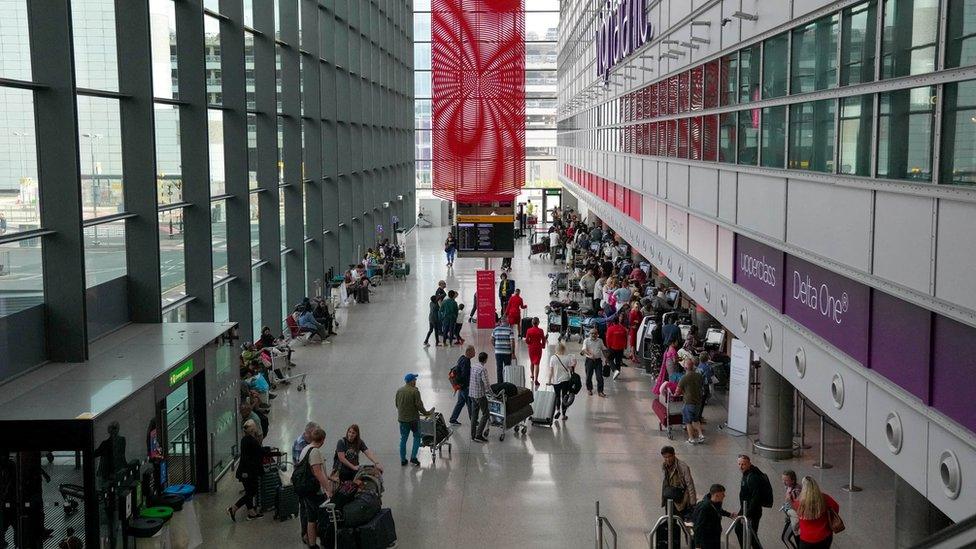 Departure Hall in Heathrow Terminal 3 in London.