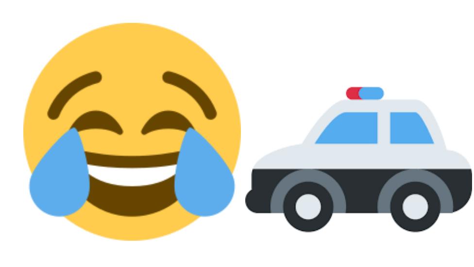 Laughing emoji and police car emoji