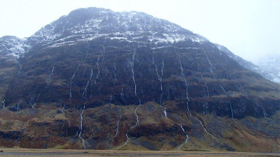 Water streaming down Aonach Dubh in Glen Coe