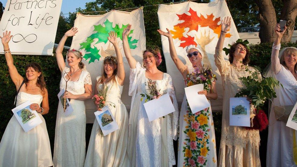 Brides and tree campaigners