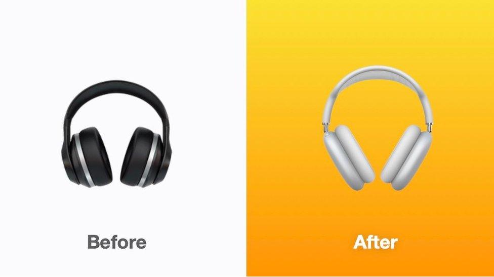 Before and after of the headphones emoji