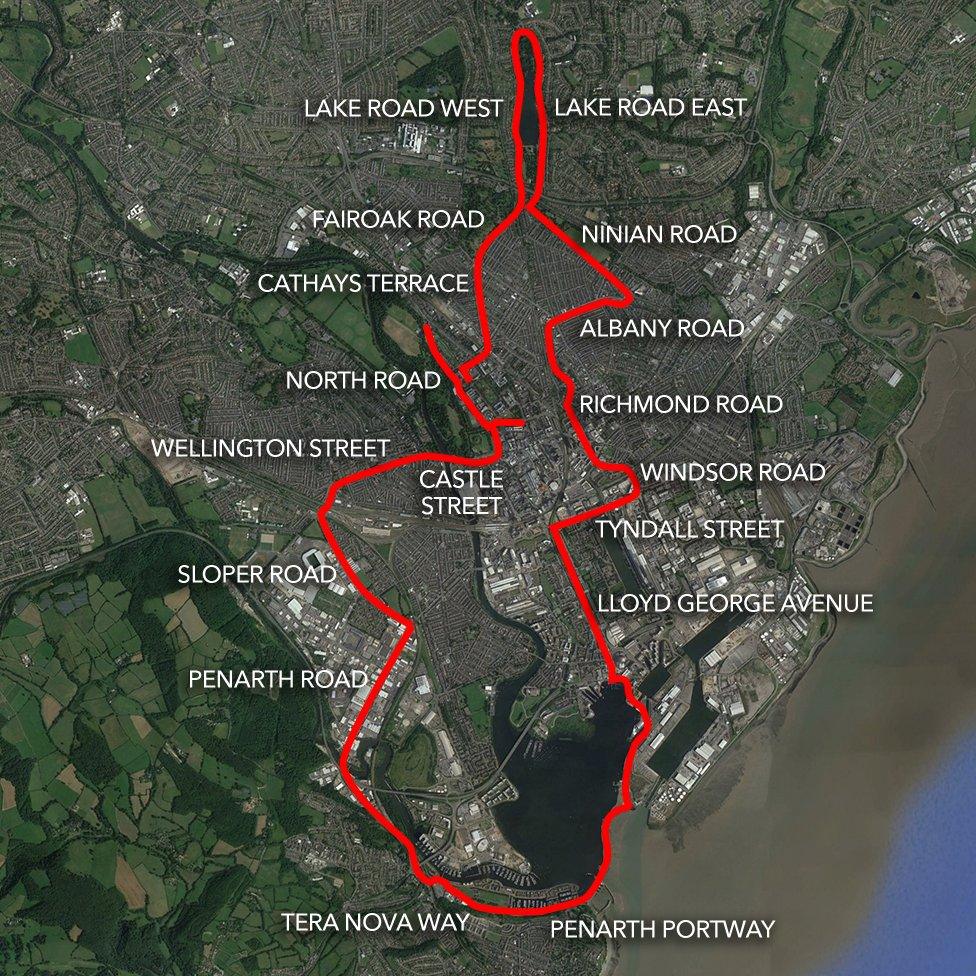 Map of the Cardiff Half Marathon route