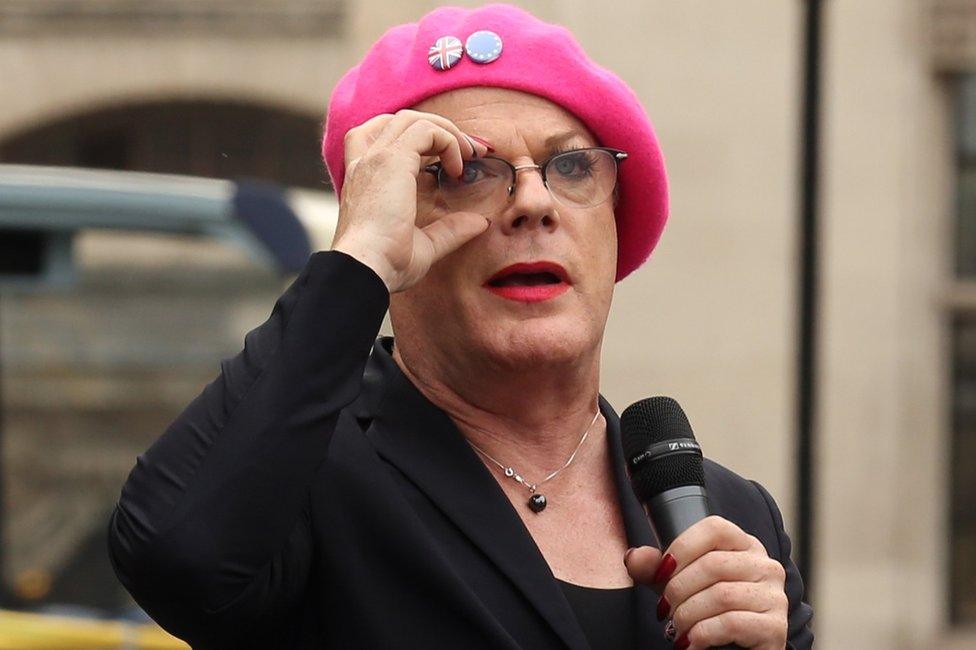 Eddie Izzard makes a speech in Parliament Square