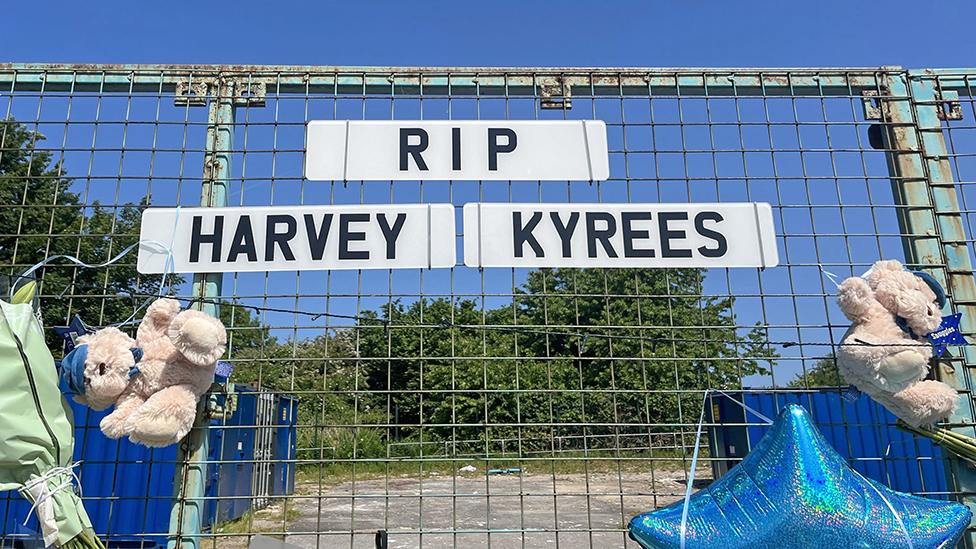 Floral tributes left to Kyrees Sullivan and Harvey Evans on Snowden Road, Ely, Cardiff following their deaths in a road accident. Picture date: Friday May 26, 2023