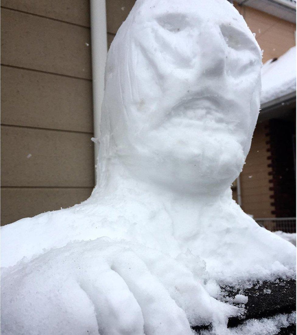 Close up of an Attack on Titan snow-Titan