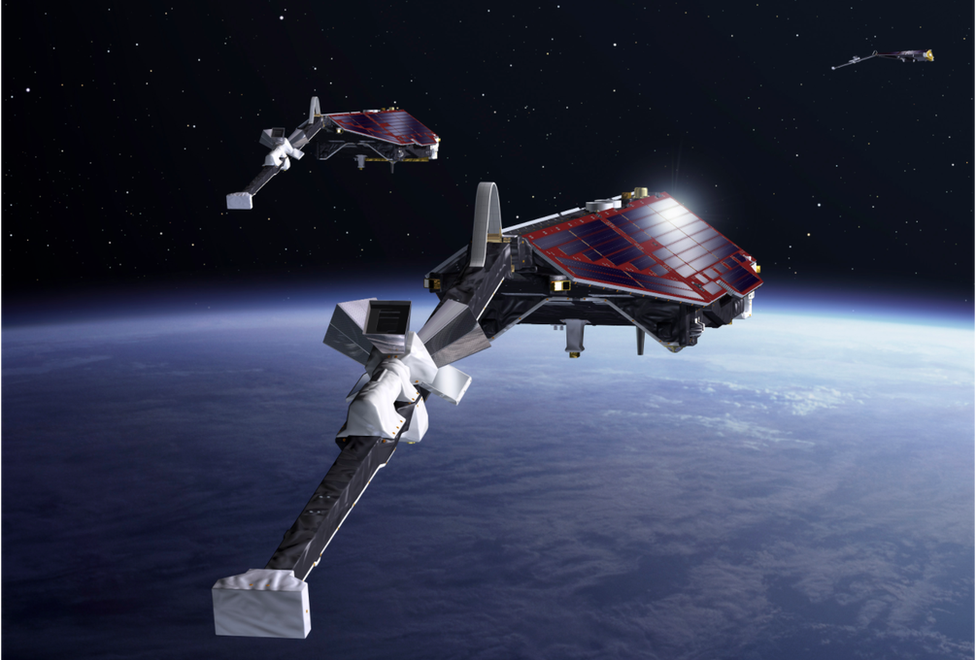 Artist's impression of the Swarm satellites