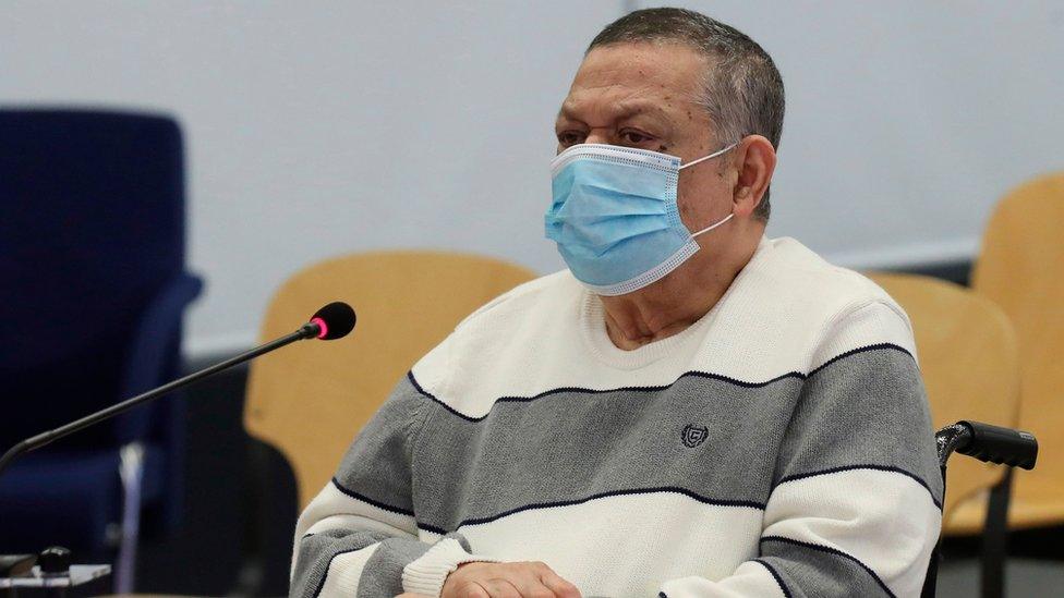 Former Salvadoran colonel and Defense Deputy Minister Inocente Montano looks on before the start of his trial