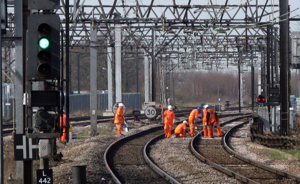 Workers on a railway track