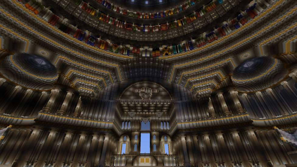 Minecraft library interior dome with flags