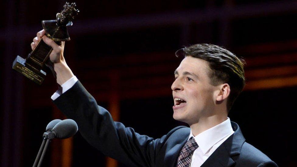 Anthony Boyle, wins the Best Actor in a Supporting Role award for 'Harry Potter And The Cursed Child' on stage during The Olivier Awards 2017