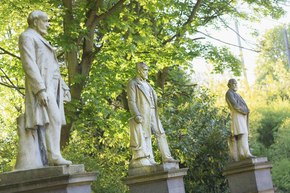 Statues of the Durham Miners’ Association founders in the grounds of the property