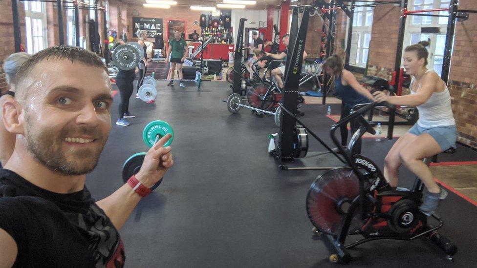 Gareth Burns during a fitness class at his gym