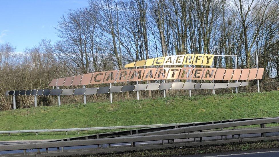 Carmarthen road sign