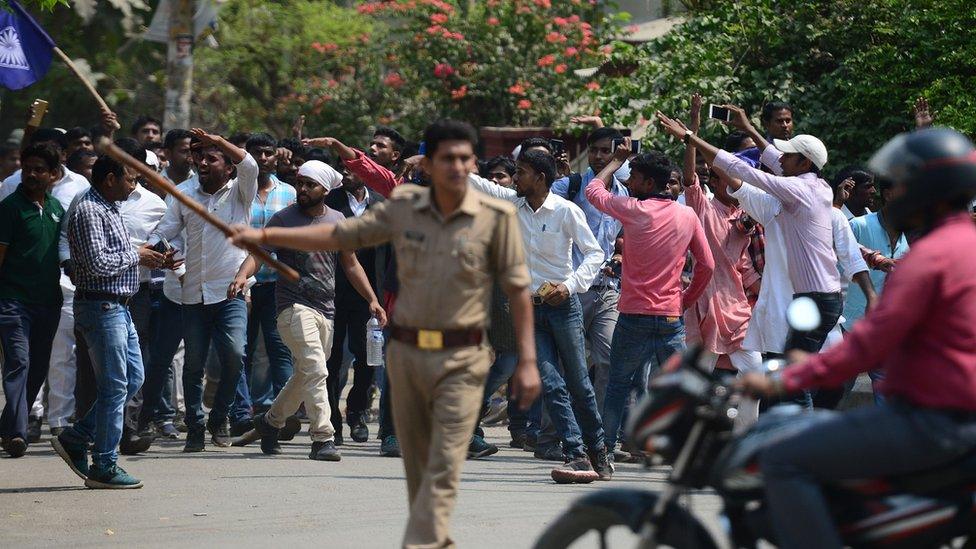 Dalit protesters on the roads in Uttar Pradesh