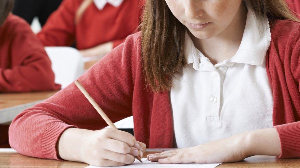 Girl taking exam