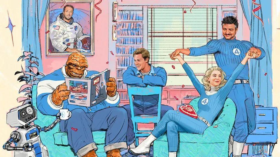 art of the fantastic four in a 60s cartoon style